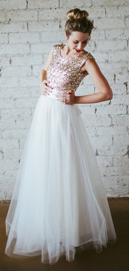 Sequin Top Tulle Skirt Long Bridesmaid ...